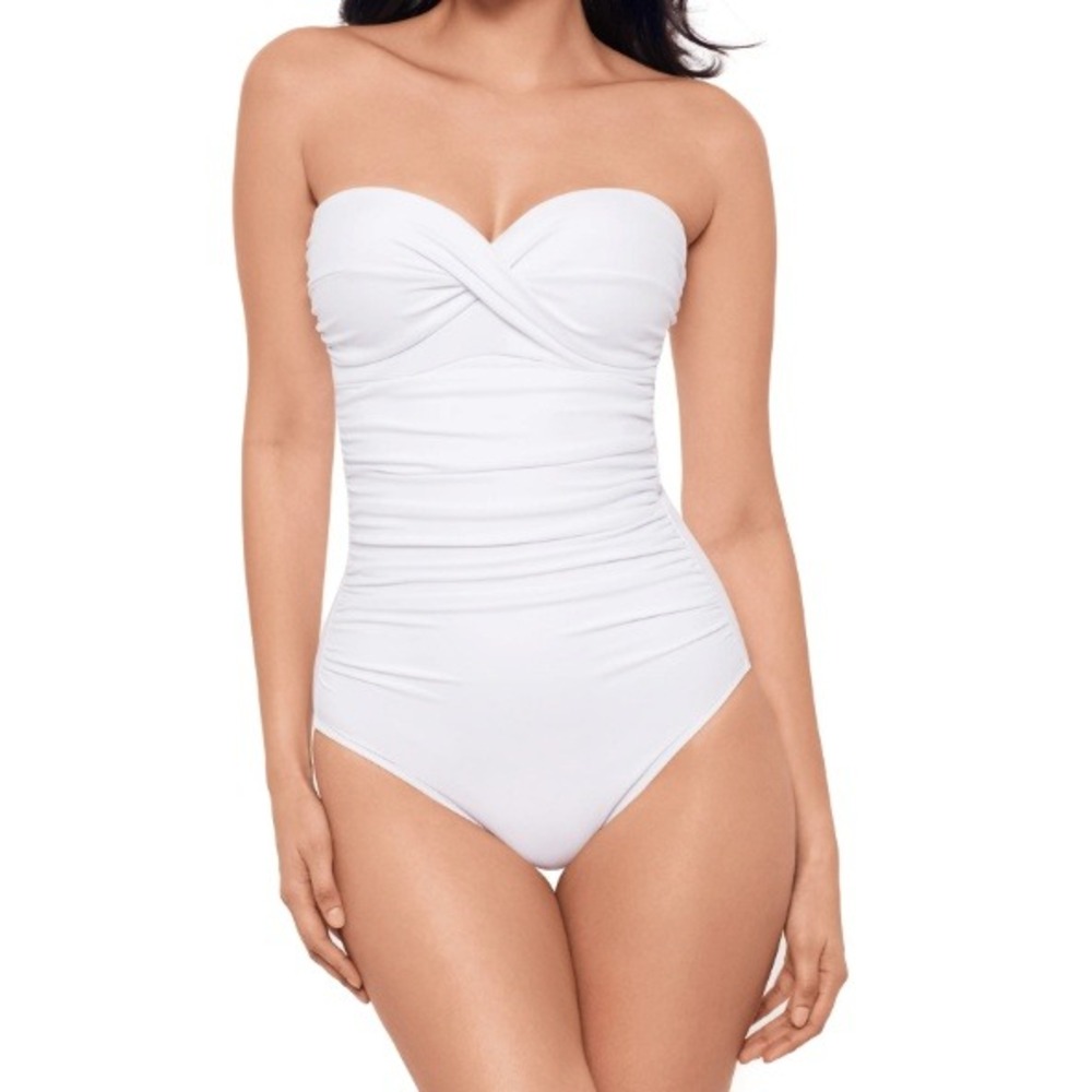 Miraclesuit Madrid White Ruched One Piece Swimsuit Tummy Control Size 14 NEW
